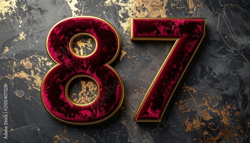 Elegant number 87 in premium red velvet texture with luxury golden edges