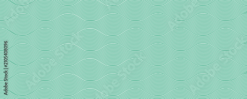 Japanese Wave Pattern On Mint Green Background. Traditional Seigaiha Seamless Patten Repeat For Fabric, textiles, Home Décor, Wallpaper.