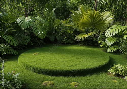 Green grass maze garden with trees isolated on transparent background