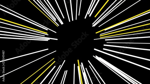 Abstract Hyperspeed Tunnel Animation with White and Yellow Lines on Black
