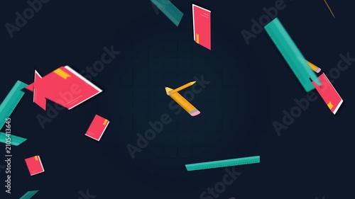Educational Supplies Falling Against a Dark Background Animation
