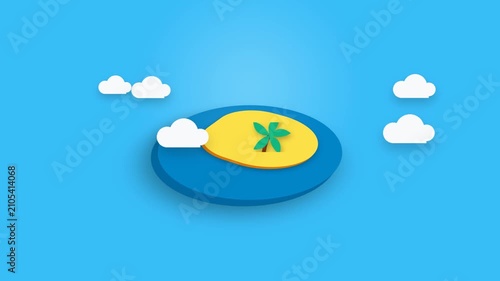 Cartoon Island Animation with Clouds Floating over Tropical Scenery