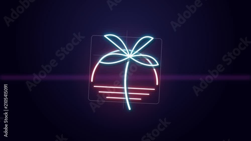 Neon Palm Tree Icon Glowing and Pulsating on Dark Background Minimalist Graphic