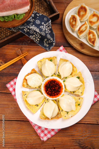 Handmade Chinese Pork Dumplings with Spicy Sauce Traditional Asian Cuisine Food Photography