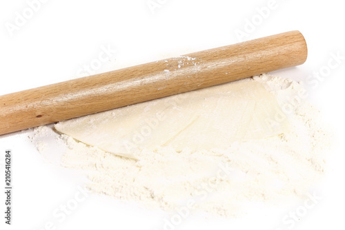 Wooden Rolling Pin with Flour for Making Handmade Wonton Wrappers and Asian Dumplings