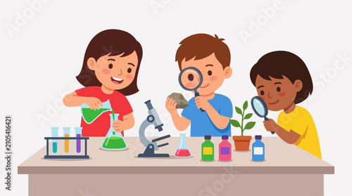 Foto Kids Doing Science Experiments in Classroom