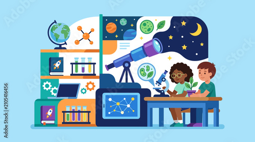 Cuadro en lienzo Students Engaged in Scientific Discovery and STEM Education