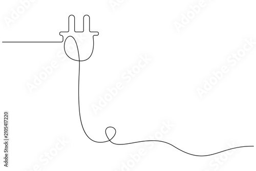 Foto One continuous line drawing of plug inserting into electric outlet power socket