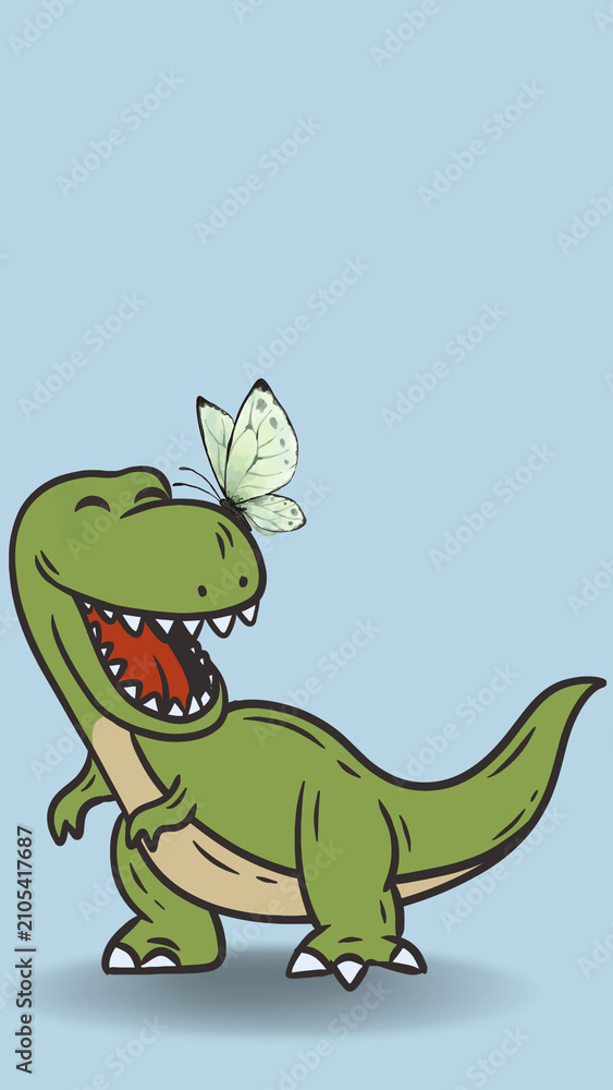 Obraz premium Cute cartoon dinosaurs with butterfly.
