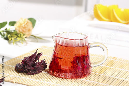 Photography Traditional Chinese Herbal Tea with Hibiscus Flowers - Healthy Hot Drink from As