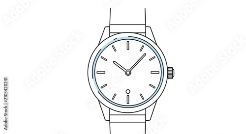 Line art illustration of a classic wristwatch with a circular face and leather strap showing a simple timeless design.