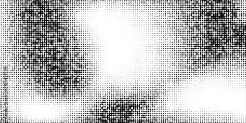 Binary halftone texture background. Square dot faded gradation wallpaper. Black and white squared pixels. Abstract glitchy 8 bit video game backdrop. Vector comic bitmap dither screen tone overlay