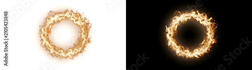 Tableau sur toile Fire ring with blazing orange flames forming a circular shape and glowing intens