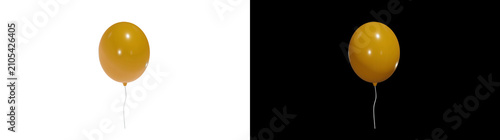 Orange balloon with a glossy finish and a thin string floating alone for celebration in PNG, Transparent and Black Background Versions