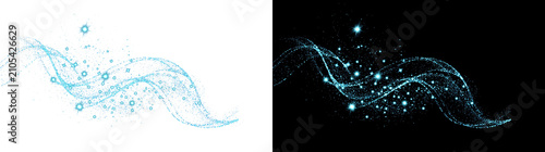 Tablou pe pânză Sparkle wave with blue glowing particles and stars swirling gracefully in PNG, T