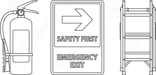 Photos Emergency safety equipment thin line icons set featuring fire extinguisher safet