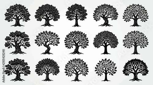 Fotografía Collection of stylized tree silhouettes