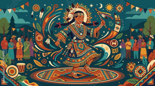 Schilderij op canvas Indigenous Powwow Dancer at Traditional Celebration