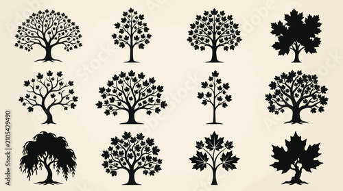 Fotografía Collection of stylized tree silhouettes