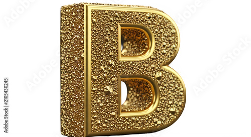 Large gold glitter letter B symbol decoration element transparent background