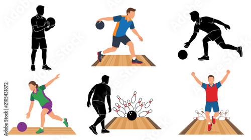 Fotografia Professional vector collection featuring different bowling player action poses,