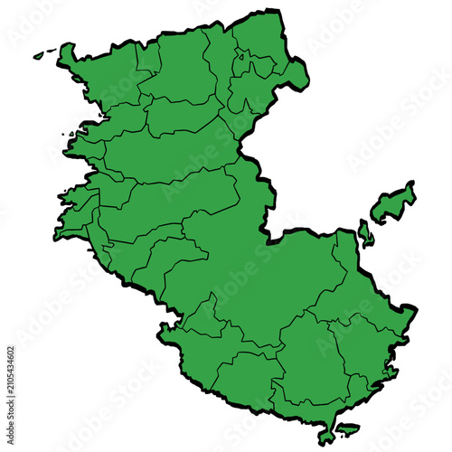Принти на полотні 和歌山県地図 市町村区分 緑色 筆タッチ 和風 西日本 / A brushstroke map of Wakayama Prefecture / green