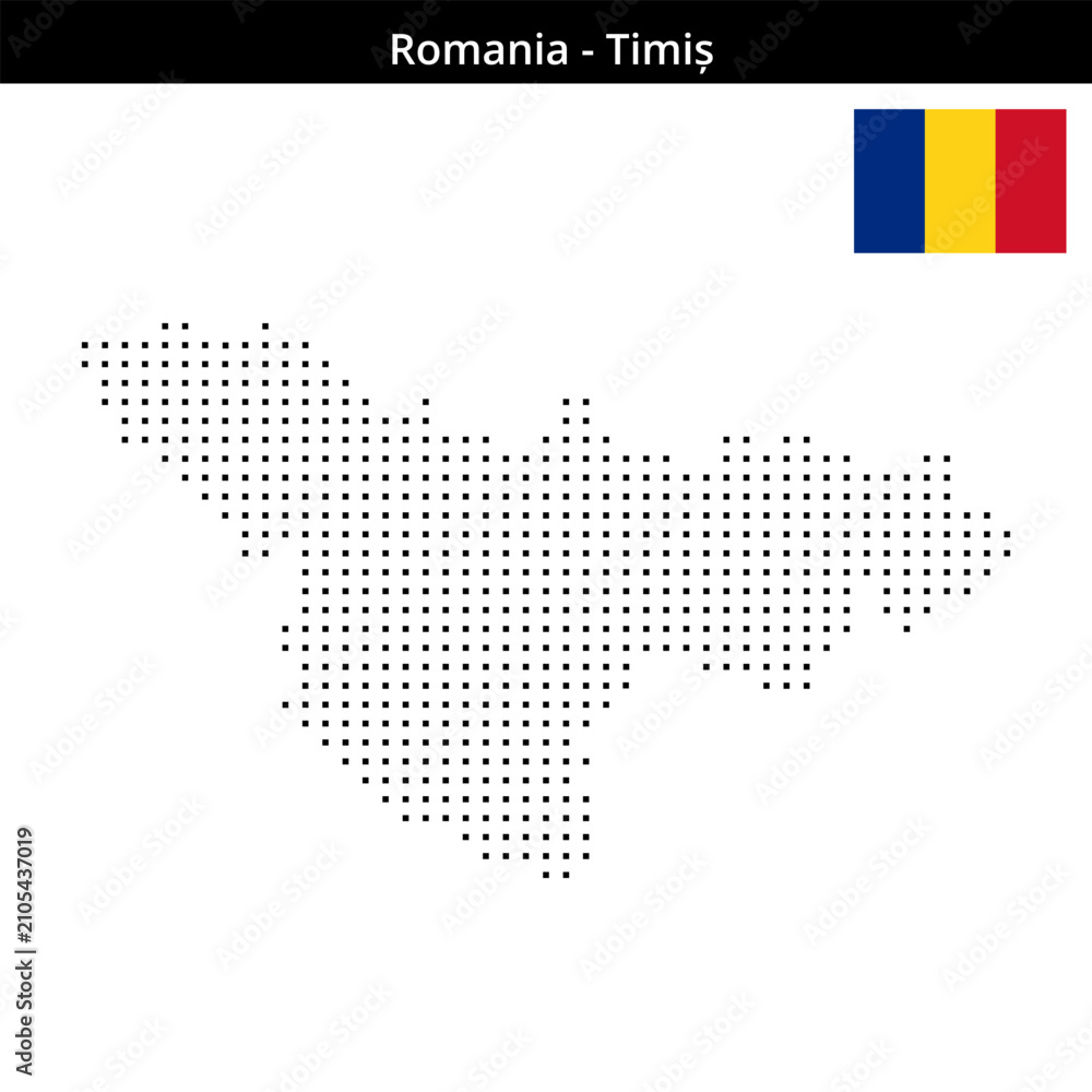 Obraz premium Map of Romania region Timiș in small size square dots