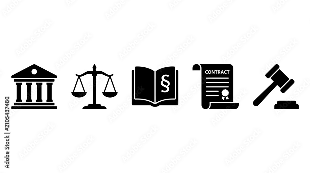 Obraz premium Legal and Judicial Symbols Collection for Law and Justice Representation.