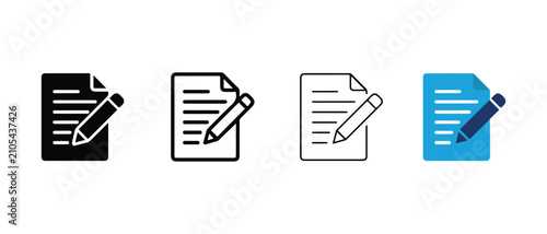 document icons with pencil tools illustrating writing editing and notetaking concepts on transparent background