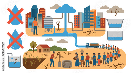 Foto Water Scarcity and Drought Crisis Infographic Illustration