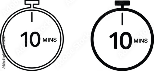 Bild auf Leinwand 10 minutes icons featuring fill and line styles with timer, countdown, clock, and time duration symbols for digital interfaces