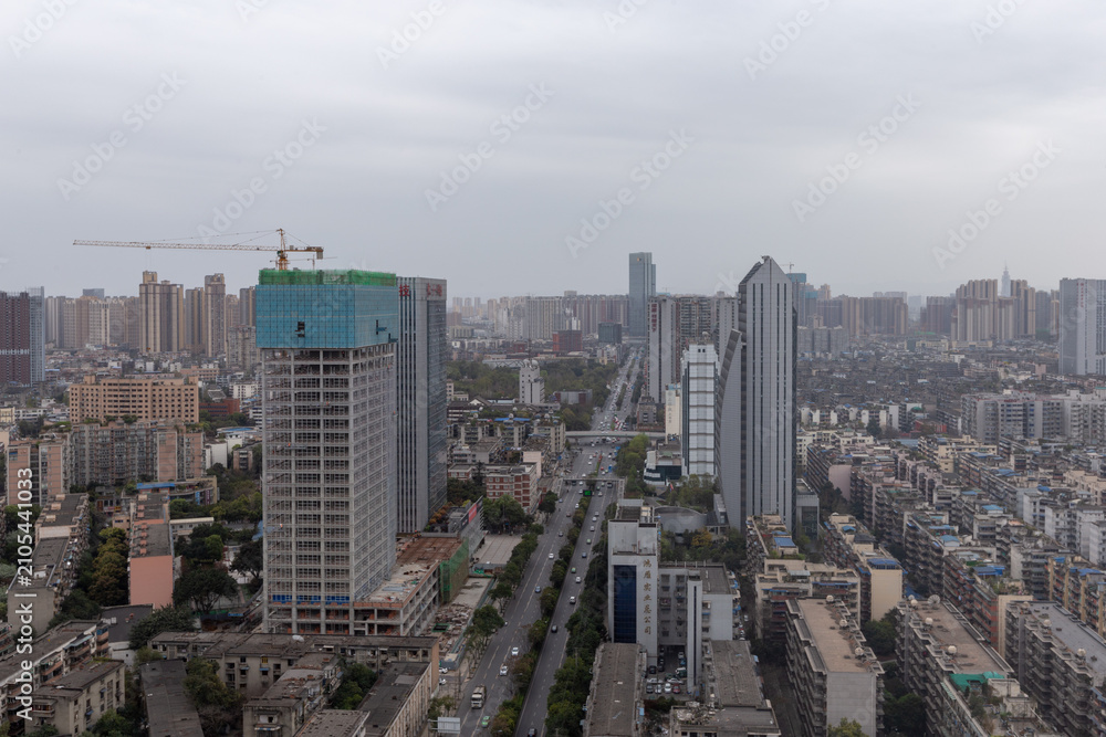 Fototapeta premium Chengdu Urban Complex - Aerial City Skyline View