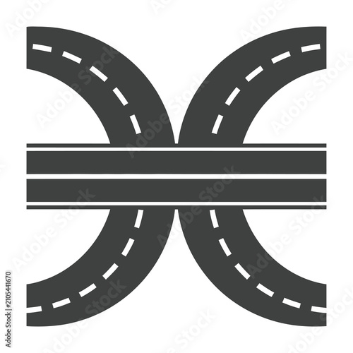 Road Interchange Icon Featuring a Straight Highway Crossing Curved Access Ramps
