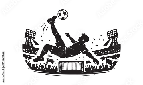 vector illustration of a footballer playing football in stadium