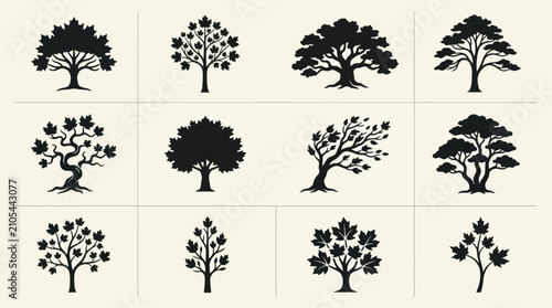 Tableau sur toile Diverse tree silhouettes collection