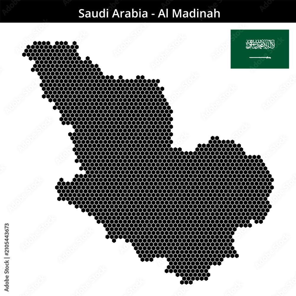 Obraz premium Map of Saudi-Arabia region Al-Madinah in small hexagonal dots
