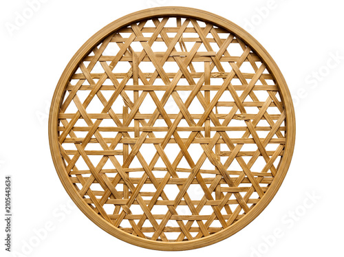 Interlocking Bamboo Lattice Circle Woven Decorative Element Isolated on Transparent Background