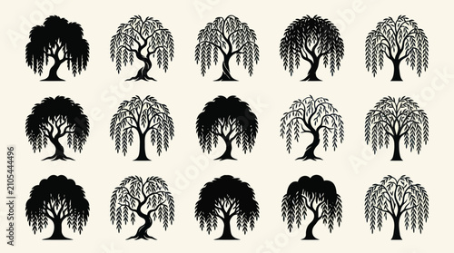 Canvas Print Silhouettes of various willow trees