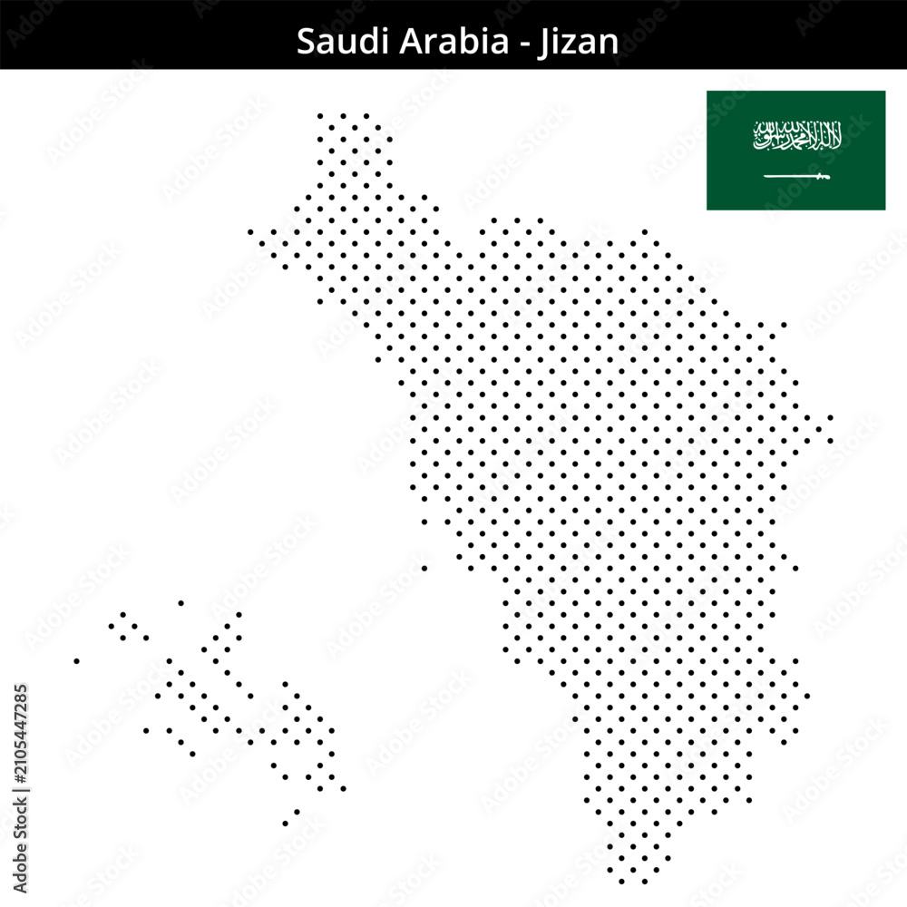 Fototapeta premium Map of Saudi-Arabia region Jizan in small cross shaped dots