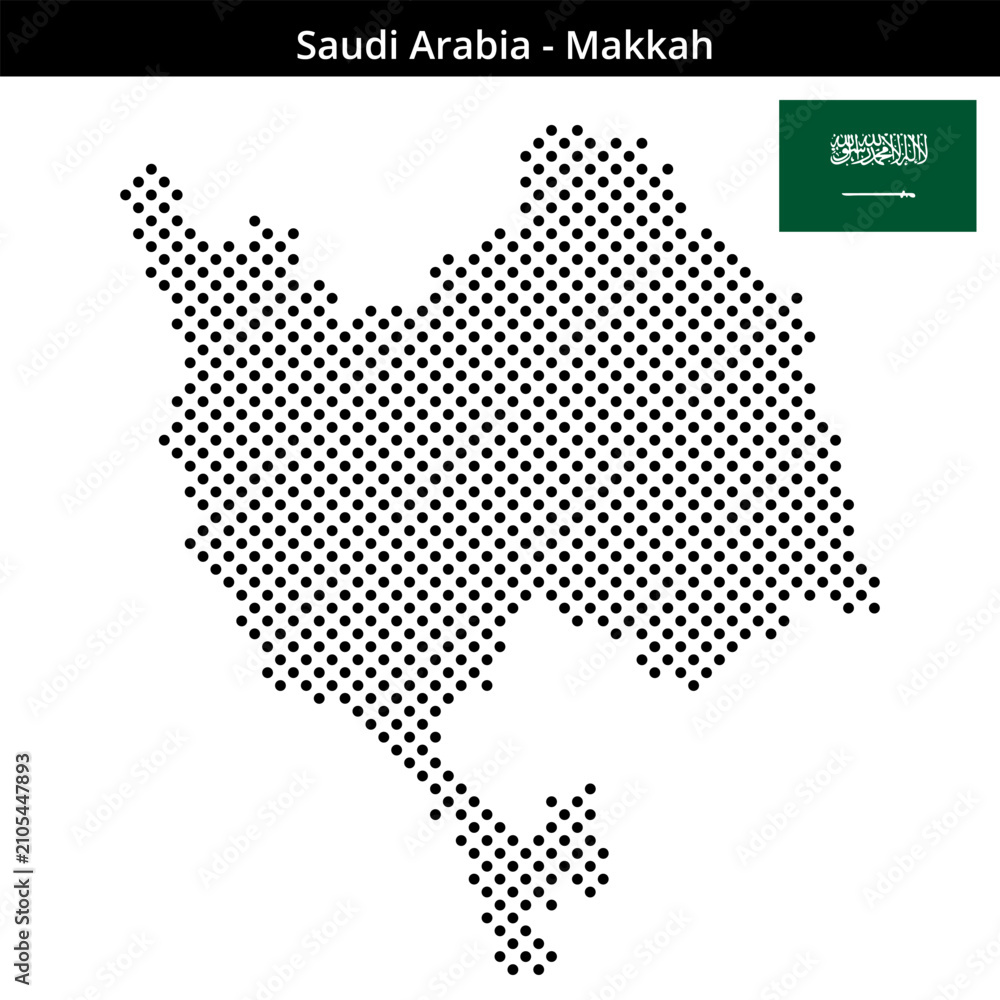 Fototapeta premium Map of Saudi-Arabia region Makkah in medium sized cross shaped dots