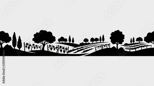 Obraz na płótnie Vineyard landscape silhouette graphic