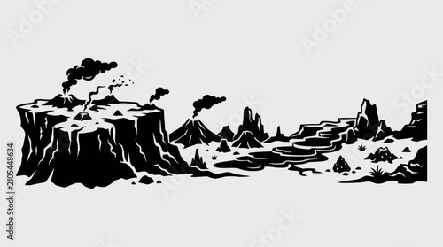 Tablou pe pânză Volcanic landscape with flowing lava