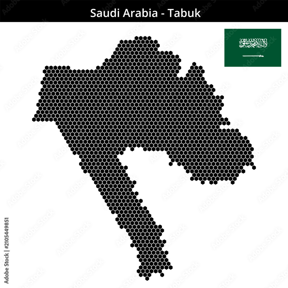 Obraz premium Map of Saudi-Arabia region Tabuk in small hexagonal dots