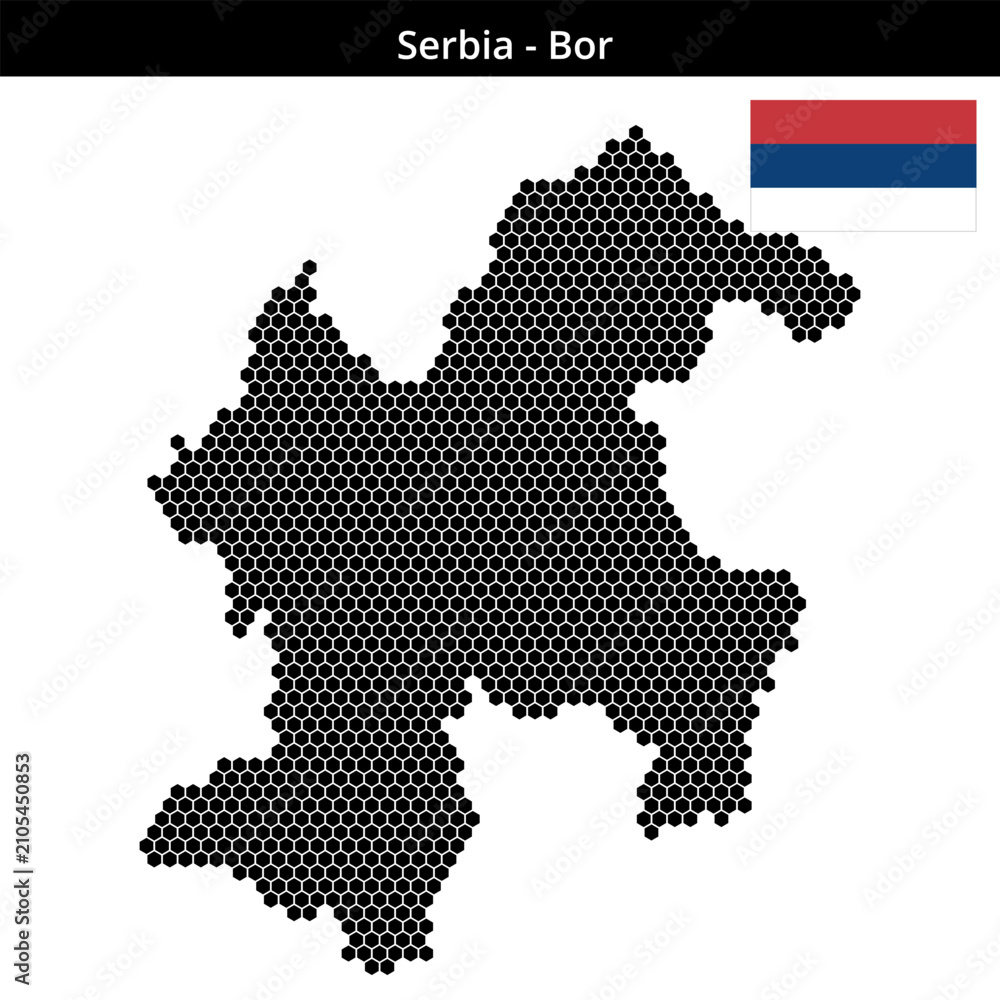 Obraz premium Map of Serbia region Bor in small hexagonal dots