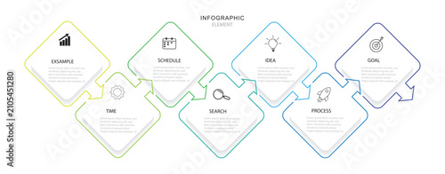infographic design template and number options. Timeline with 7 options, steps or process. Vector business template for presentation.