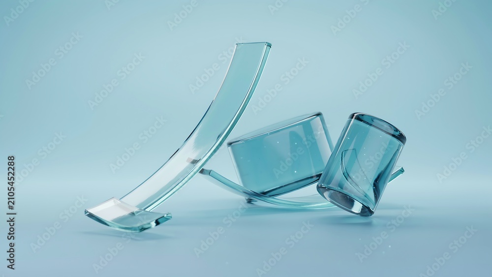 Obraz premium Broken glass cylinder on a light blue background