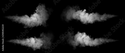 Photography Realistic isolated smoke jet blasts on black background, ideal for digital design, VFX, photo compositing, and creative projects requiring dense vapor textures and dynamic atmospheric motion effects