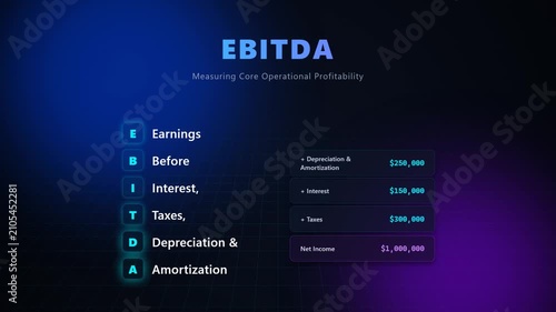EBITDA calculation explained with financial metrics and glowing numbers