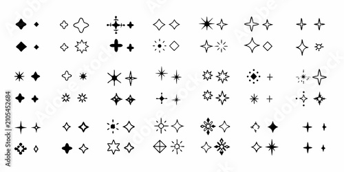 Tableau sur toile Collection Of Star Sparkle Silhouettes On A White Background
