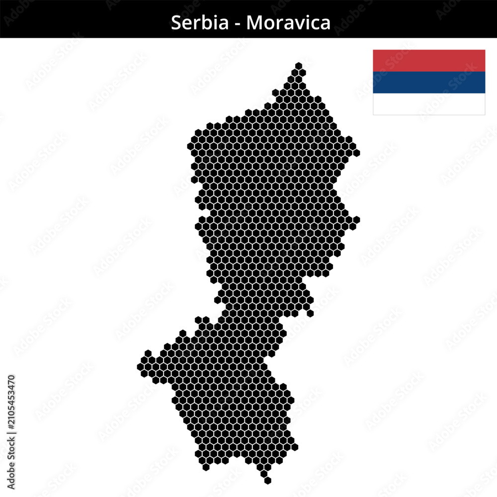 Obraz premium Map of Serbia region Moravica in small hexagonal dots